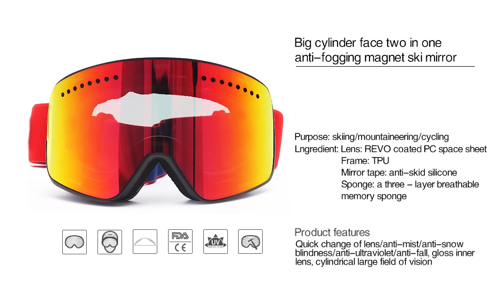 UV Protective OEM TPU Frame Dual PC Lens Snowboard/Snow/Ski Goggles