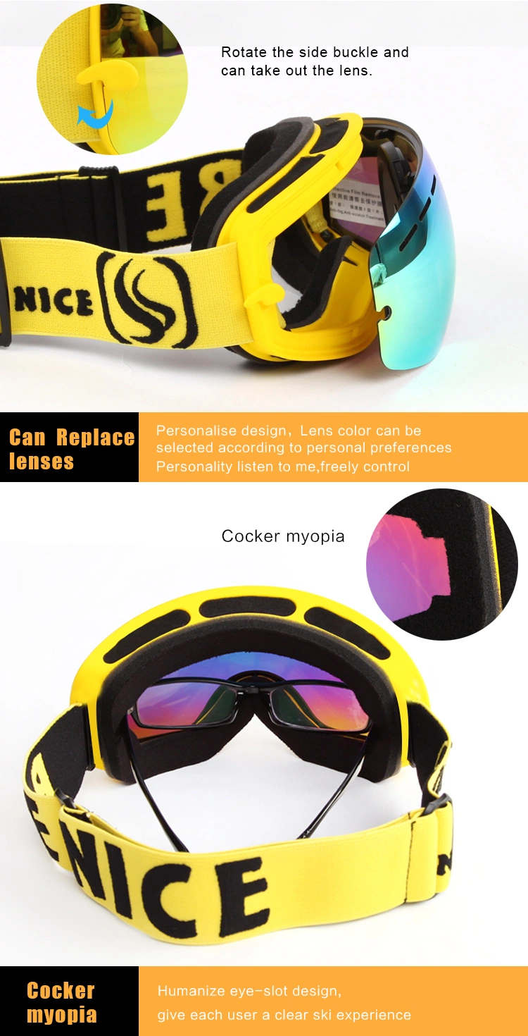 Double Layer PC Lens Ski Goggles Benice Snow Goggle Snow 4600 for Kid Customized Skiing Eyeglasses with Mirror Coating