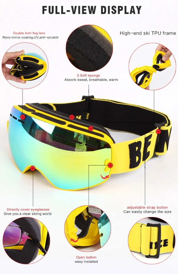 Double Layer PC Lens Ski Goggles Benice Snow Goggle Snow 4600 for Kid Customized Skiing Eyeglasses with Mirror Coating